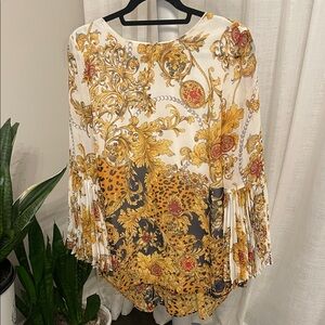Baroque Print Women's Blouse in Gold and Black